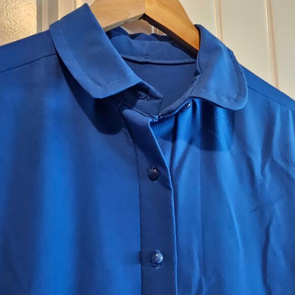 Vintage Handmade Shirt Dress Womens 1X Blue Lagenlook 80s Pleated Midi Retro - Picture 4 of 10
